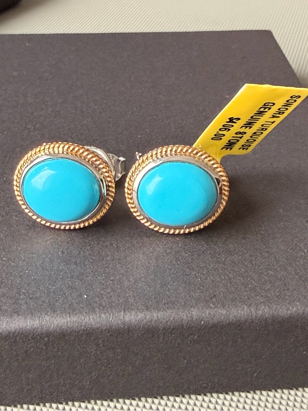 Senora Turquoise Cabochon Gold-Trim Stud Earrings